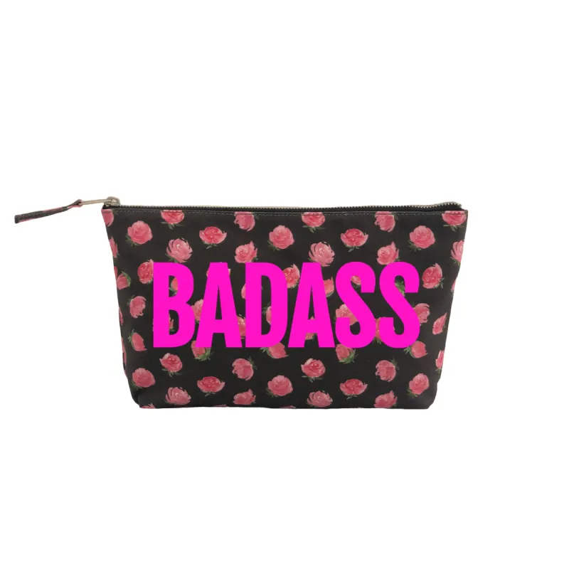 Clutch Bag: Black Floral with Neon Pink BADASS sold by Quilted Koala
