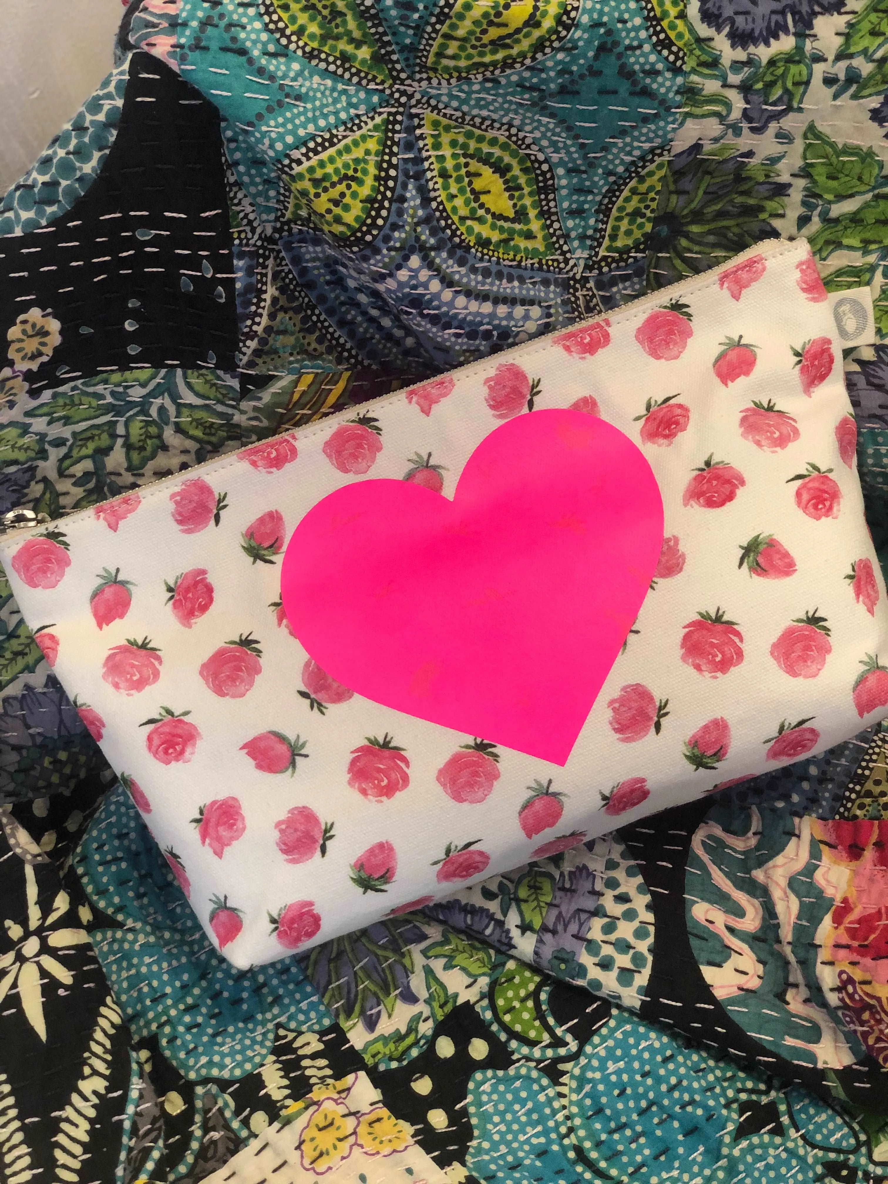Clutch Bag: White Floral with PINK HEART sold by Quilted Koala