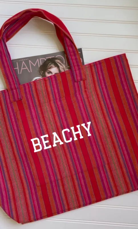 Pink Happy Stripe Everything Bag - White Matte BEACHY sold by Quilted Koala