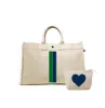 Natural East West Bag with Navy & Kelly Green Stripes (+ FREE Natural Makeup with Navy Heart) sold by Quilted Koala