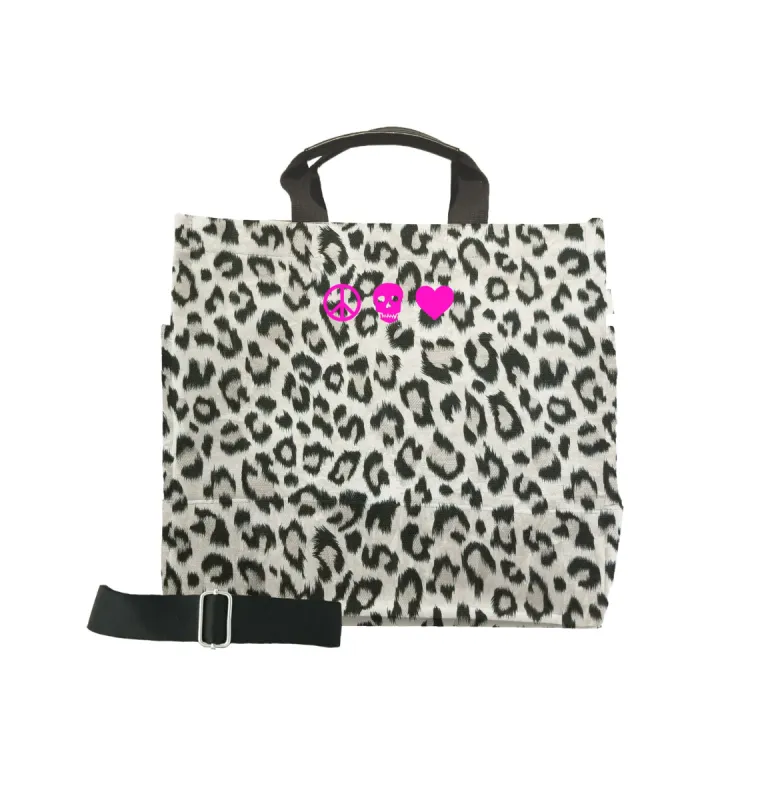 Luxe North South: Leopard with Pink Micro Peace, Skull, Heart sold by Quilted Koala