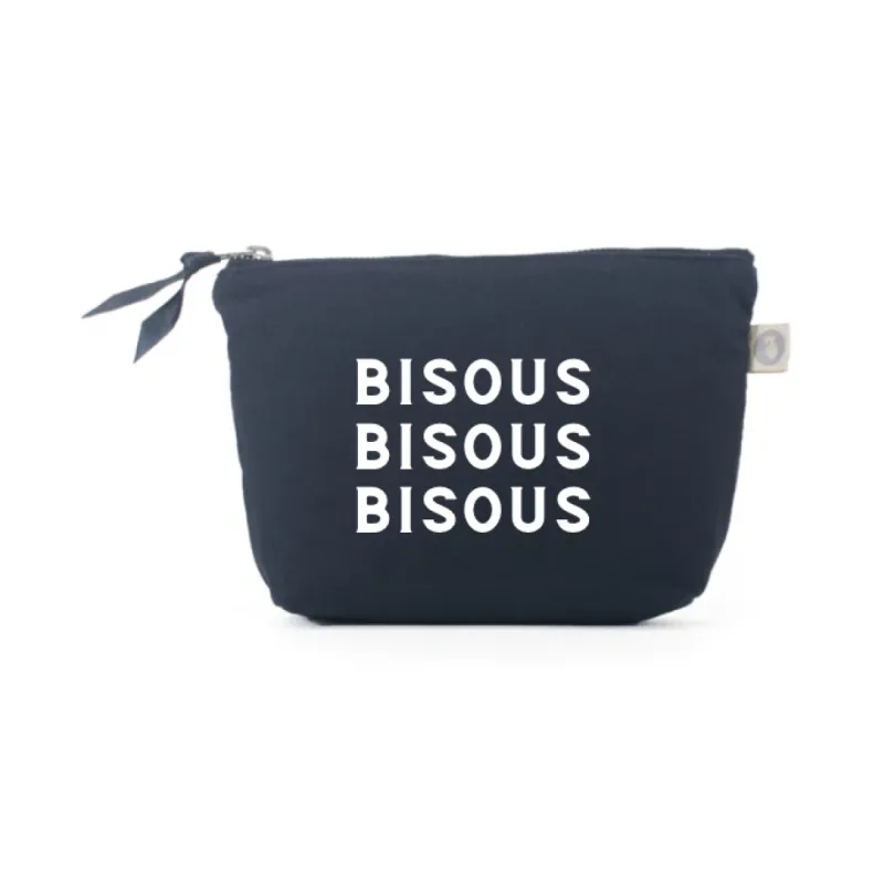 Bisous Bisous Bisous (Kisses, KIsses, Kisses)  Navy Makeup Bag - NEW! sold by Quilted Koala