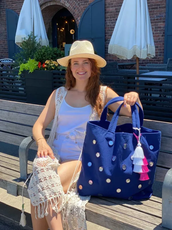 Boho Large Mirror Tote: Navy sold by Quilted Koala