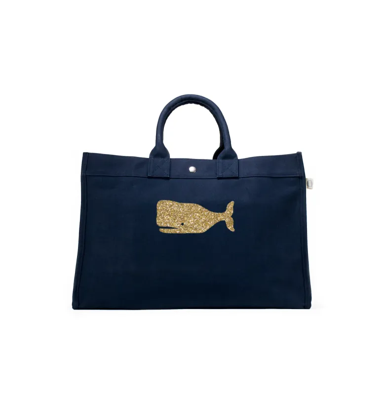 East West Bag: Navy with Gold Whale sold by Quilted Koala