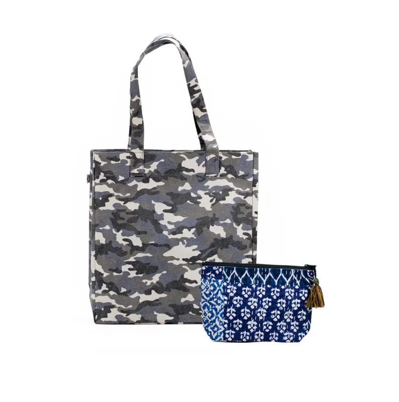 Grey Camo Upright Bag with Blue Boho Makeup Bag (Only $50 with code: GIFT50) sold by Quilted Koala