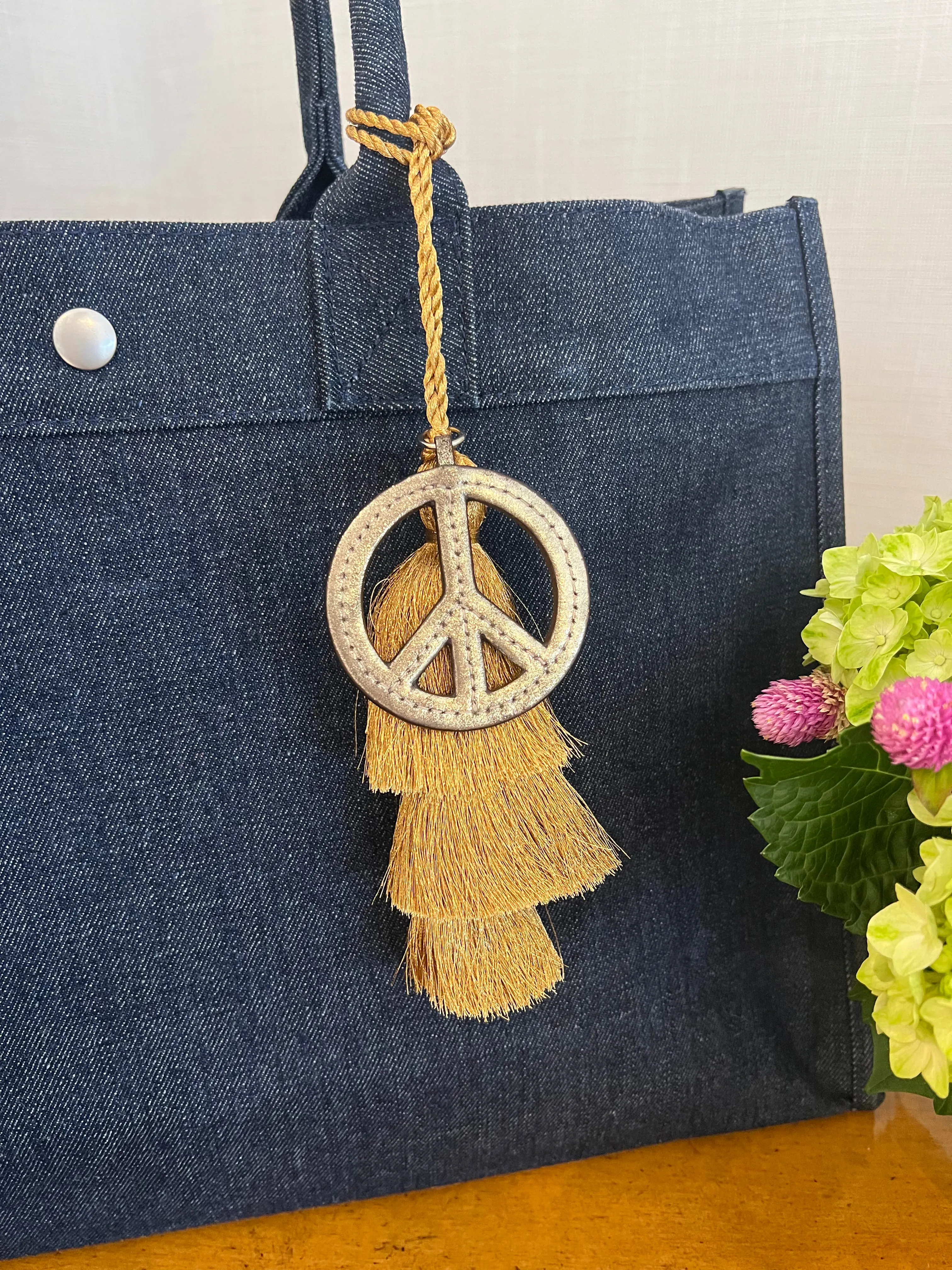 East West Bundle: Denim + Gold Tassel + Gold Peace Sign Charm sold by Quilted Koala product image thumbnail 2