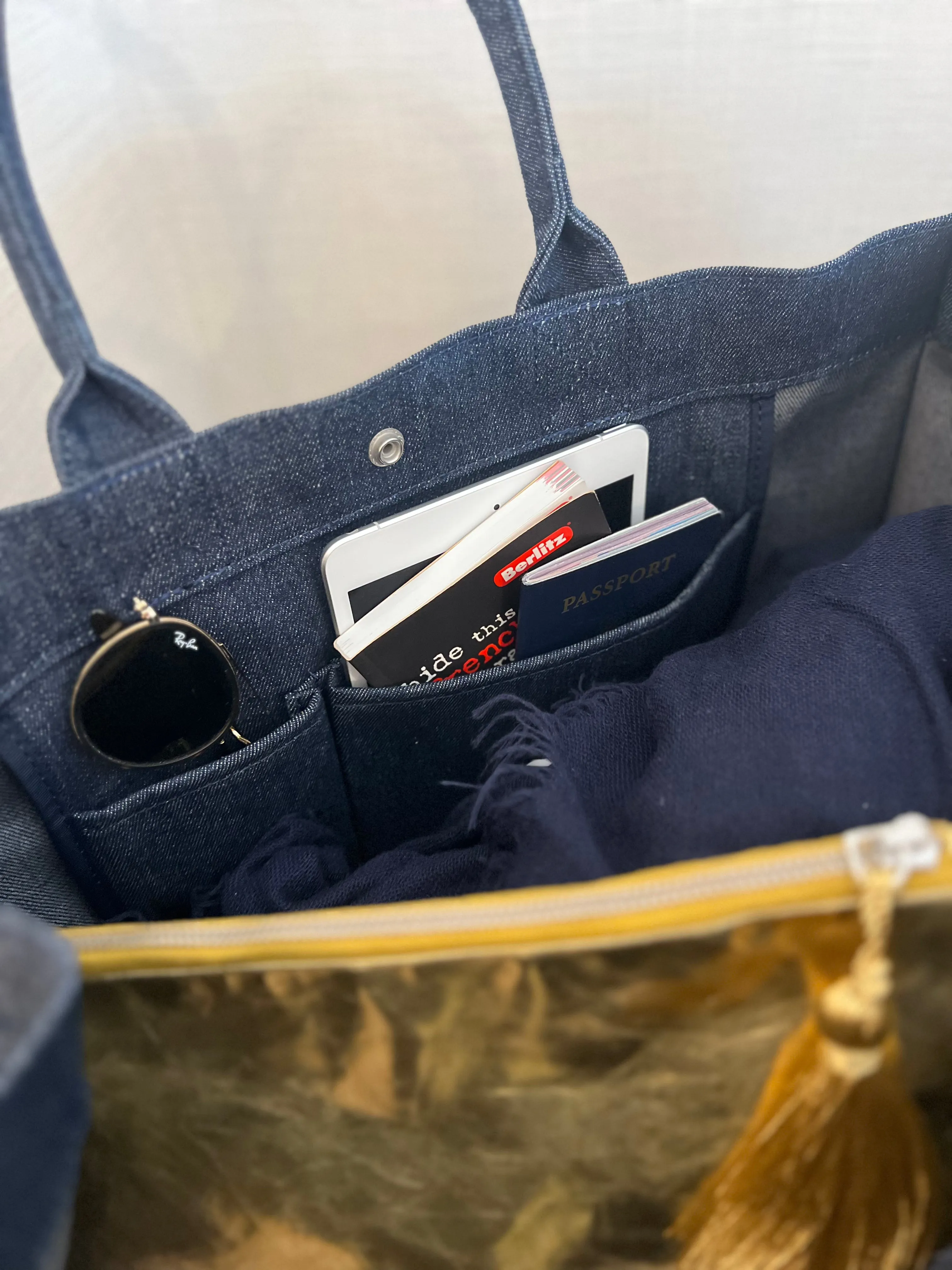 East West Bundle: Denim + Gold Tassel + Gold Peace Sign Charm sold by Quilted Koala product image thumbnail 4