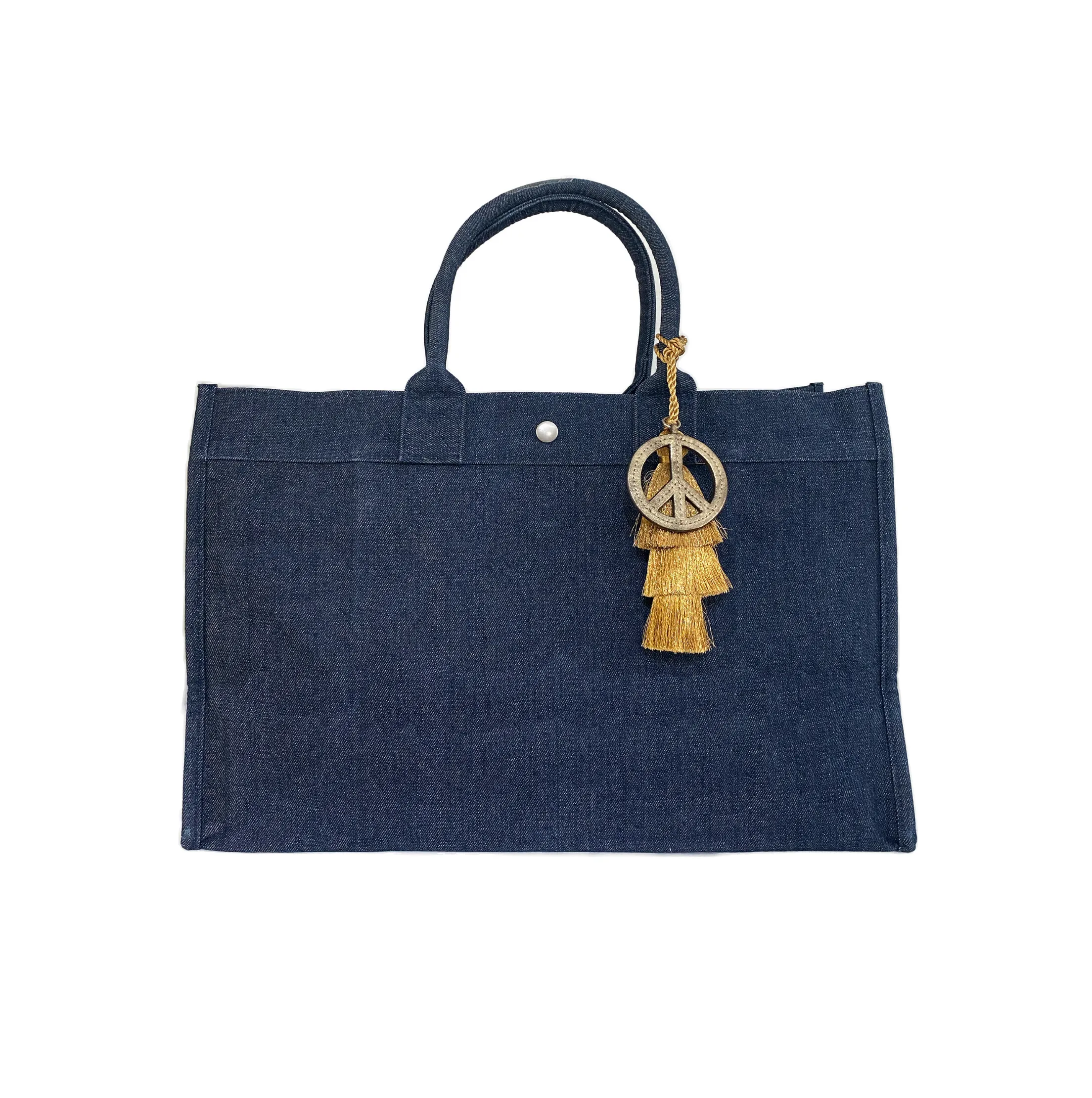 East West Bundle: Denim + Gold Tassel + Gold Peace Sign Charm sold by Quilted Koala