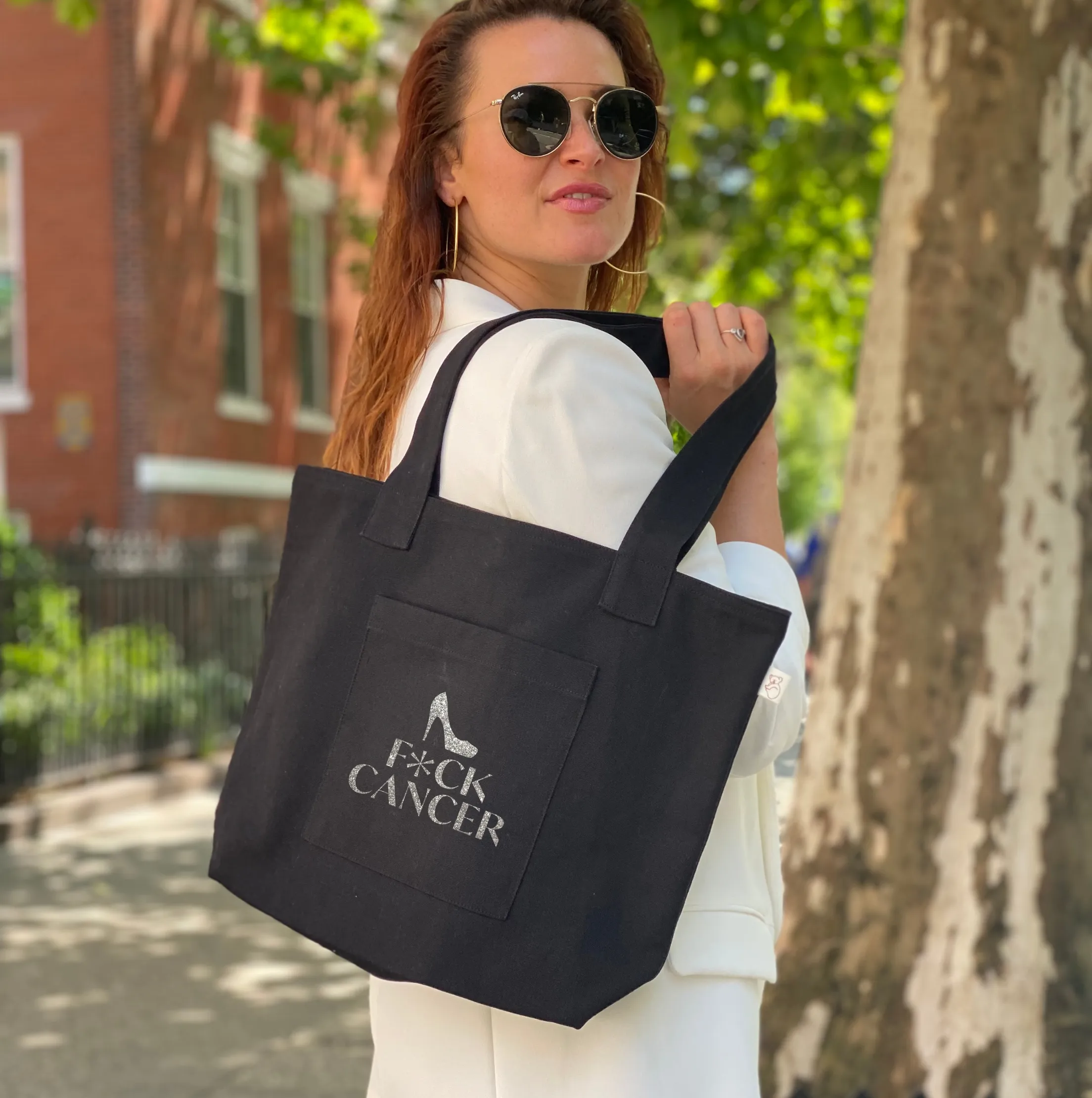 F*CK CANCER Midi Everything Bag- Silver Glitter on Black sold by Quilted Koala product image thumbnail 2