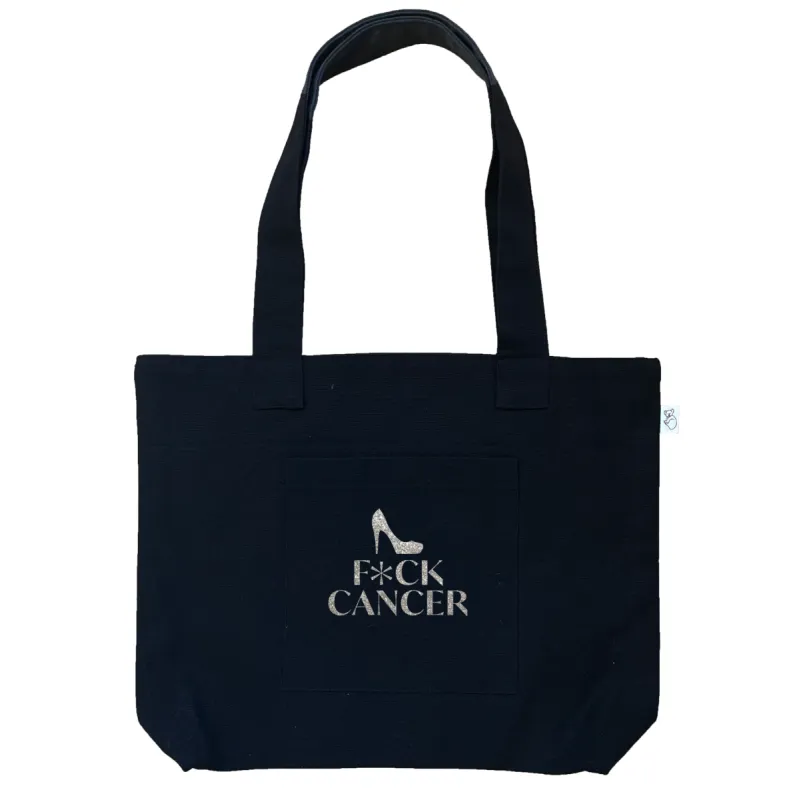 F*CK CANCER Midi Everything Bag- Silver Glitter on Black sold by Quilted Koala
