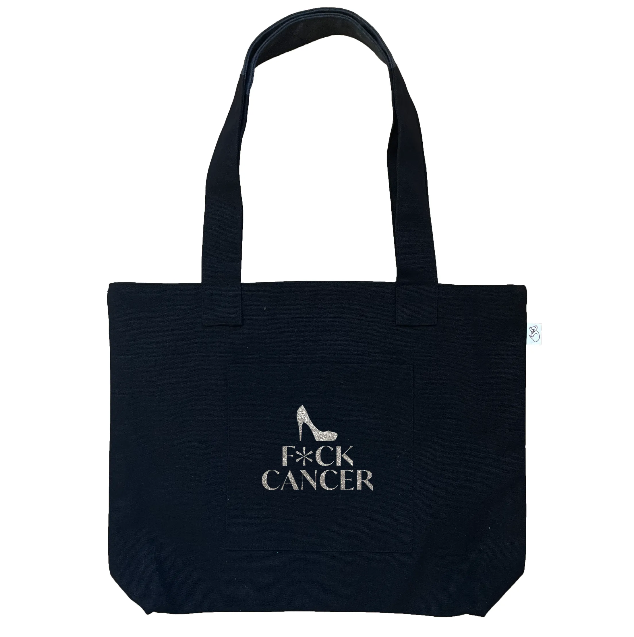 F*CK CANCER Midi Everything Bag- Silver Glitter on Black sold by Quilted Koala