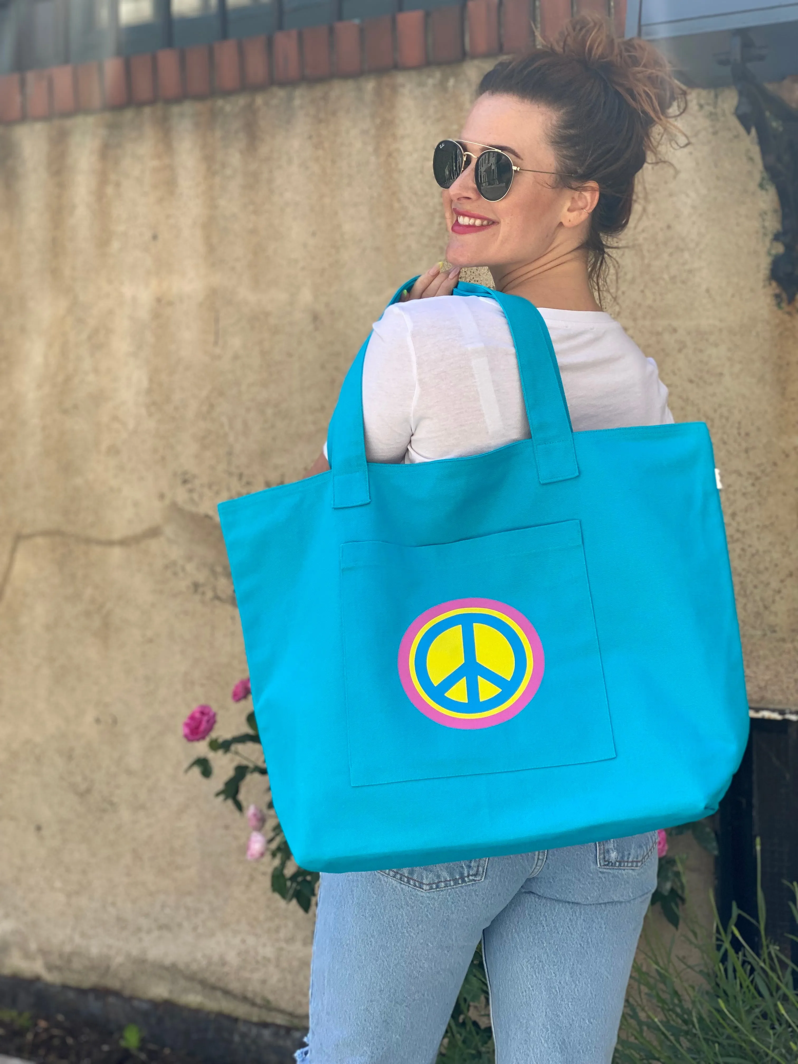 Aqua Everything Bag Multi-Color Peace Sign - ONLY $44 WITH CODE: SUNNY sold by Quilted Koala