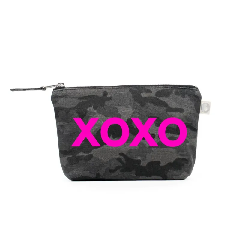 XOXO Makeup Bag Black Camo with Neon Pink Matte sold by Quilted Koala