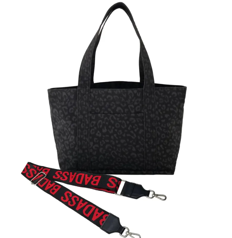 Black Leopard Midi Zipper Tote + FREE Black & Red BADASS Strap ONLY $68 sold by Quilted Koala