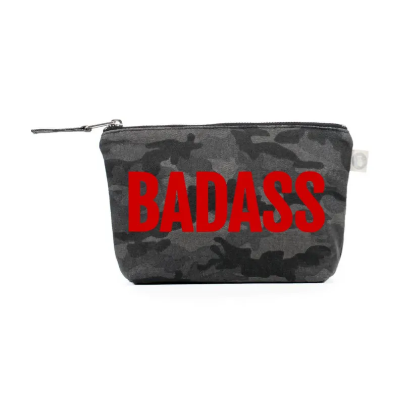 BADASS Makeup Bag Black Camo with Red Matte sold by Quilted Koala