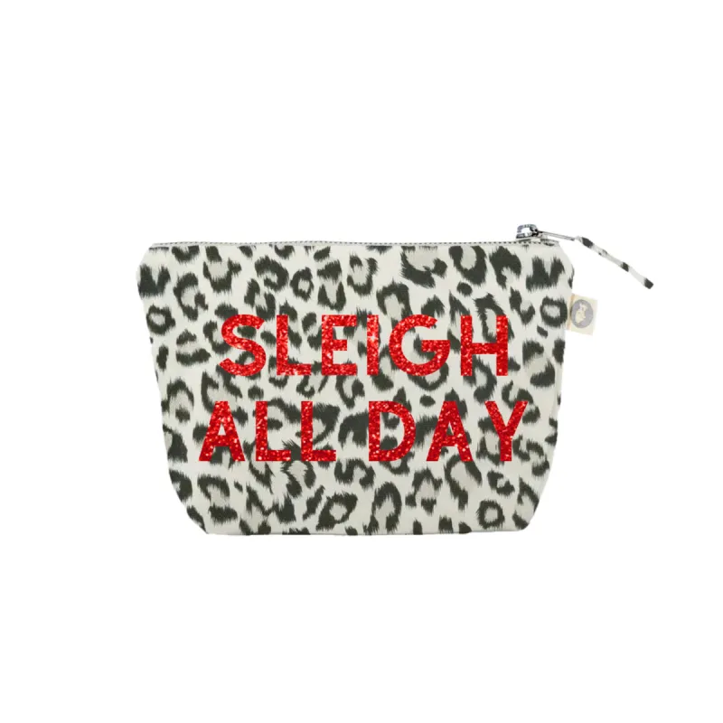 SLEIGH ALL DAY Leopard & Red Glitter Makeup Bag sold by Quilted Koala