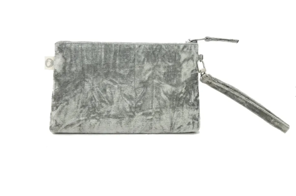 Grey Velvet Mini Luxe Clutch sold by Quilted Koala
