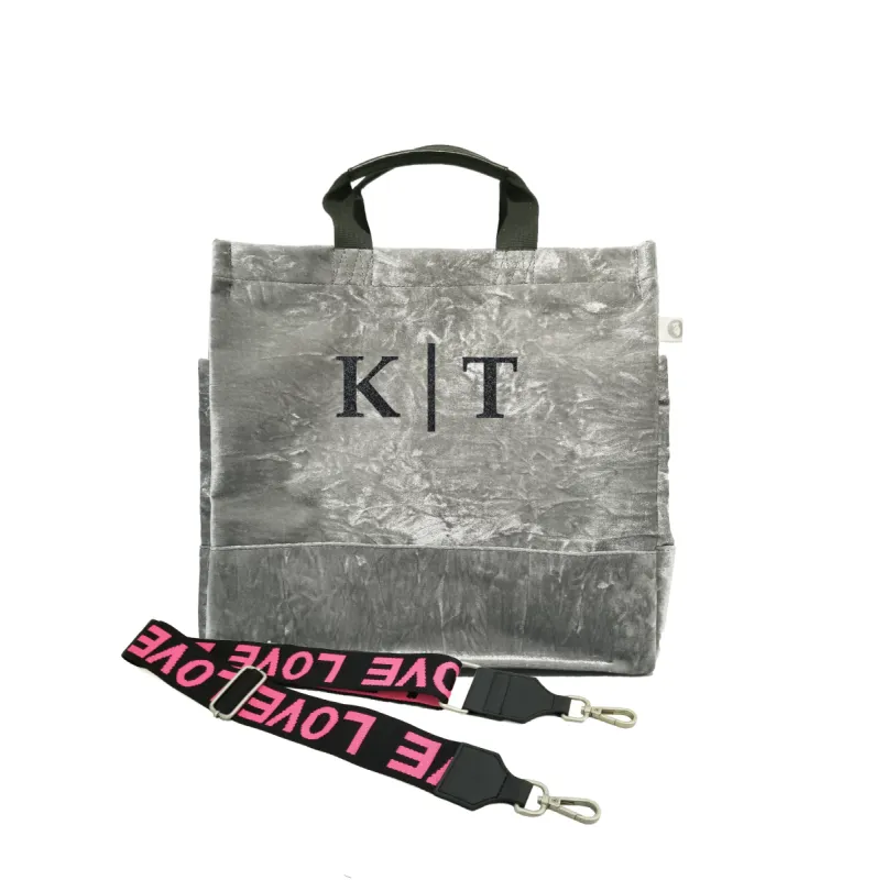 Split Letter Monogram Grey Crushed Velvet North South Bag sold by Quilted Koala