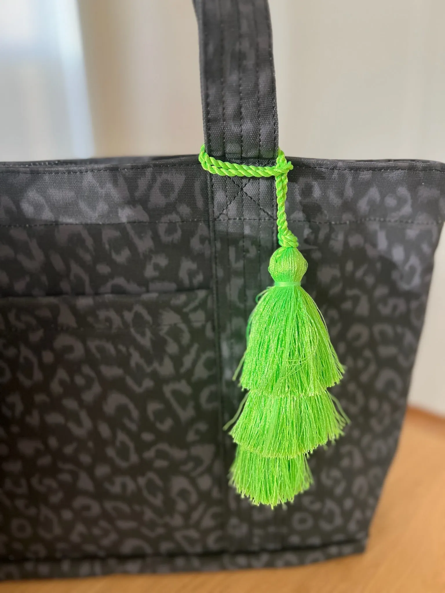 Black Leopard Midi Zipper Tote + FREE Neon Green Tassel sold by Quilted Koala product image thumbnail 3