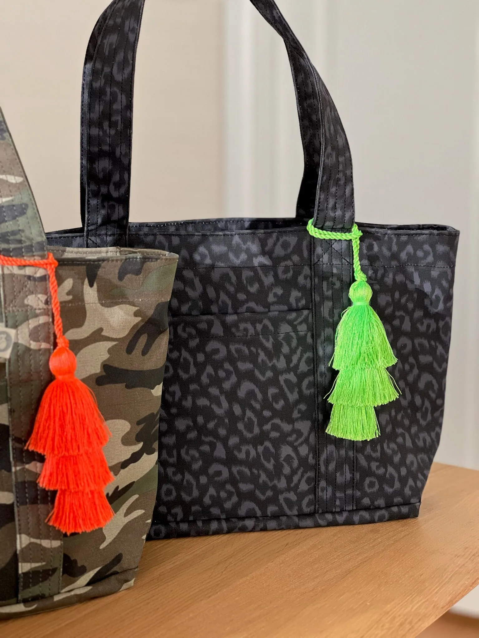 Black Leopard Midi Zipper Tote + FREE Neon Green Tassel sold by Quilted Koala product image thumbnail 2