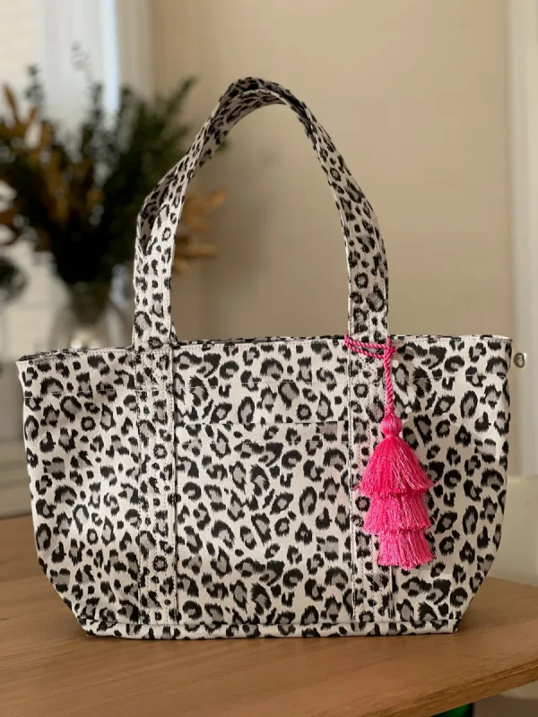 Leopard Midi Zipper Tote + FREE Pink Tassel sold by Quilted Koala