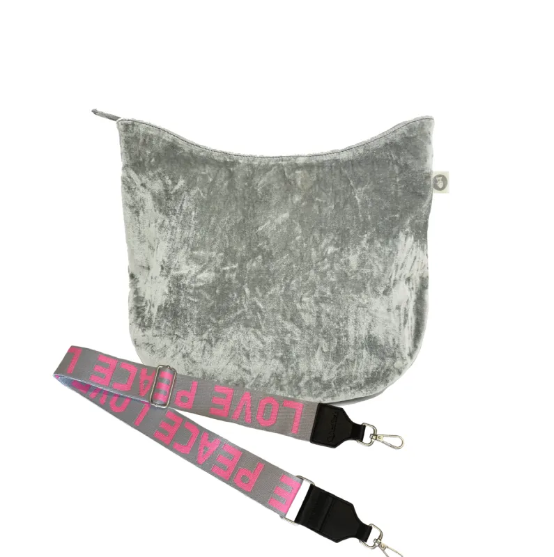 Mini City Bag - Grey Velvet + FREE Grey/Pink PEACE LOVE Luxe Strap sold by Quilted Koala