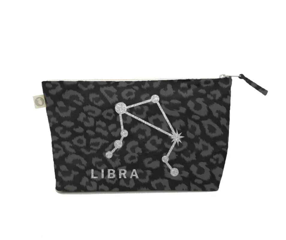 Zodiac Black Leopard Large Makeup Bag  - Libra sold by Quilted Koala