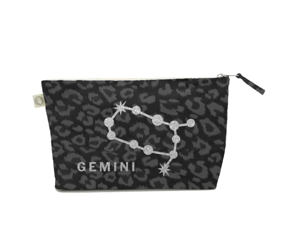 Zodiac Black Leopard Large Makeup Bag  - Gemini sold by Quilted Koala