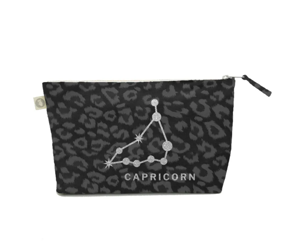 Zodiac Black Leopard Large Makeup Bag  - Capricorn sold by Quilted Koala