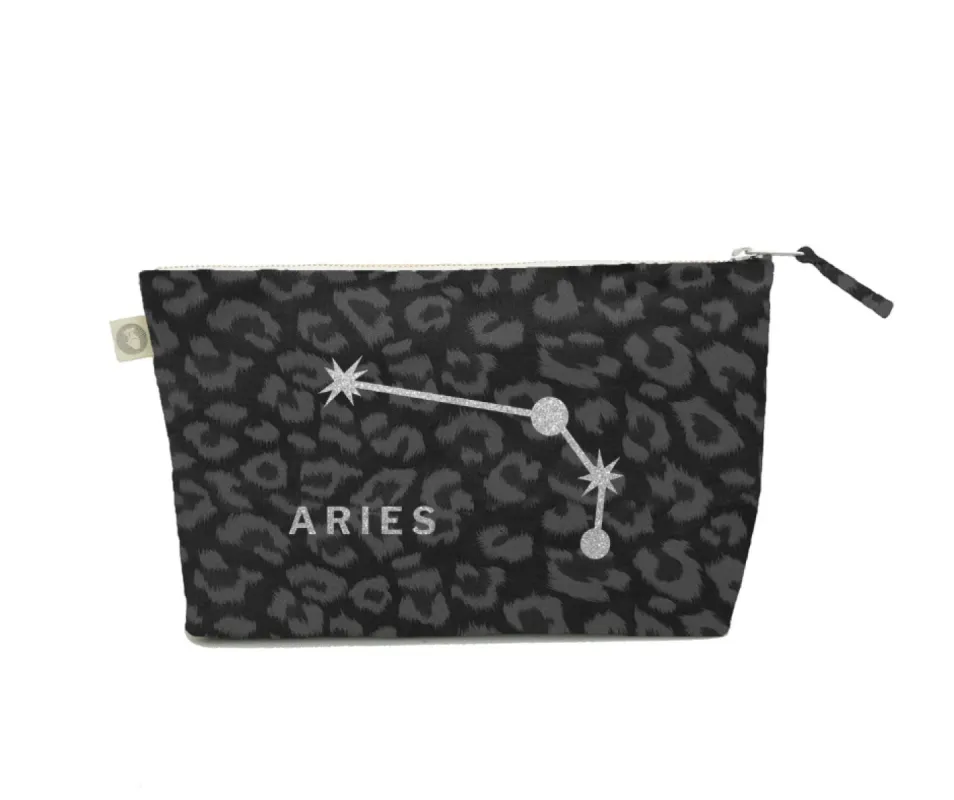 Zodiac Black Leopard Large Makeup Bag  - Aries sold by Quilted Koala