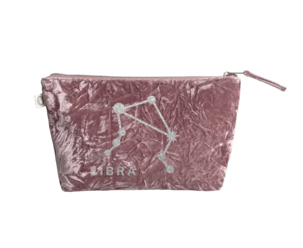 Zodiac Pink Crushed Velvet Large Makeup Bag - Libra sold by Quilted Koala