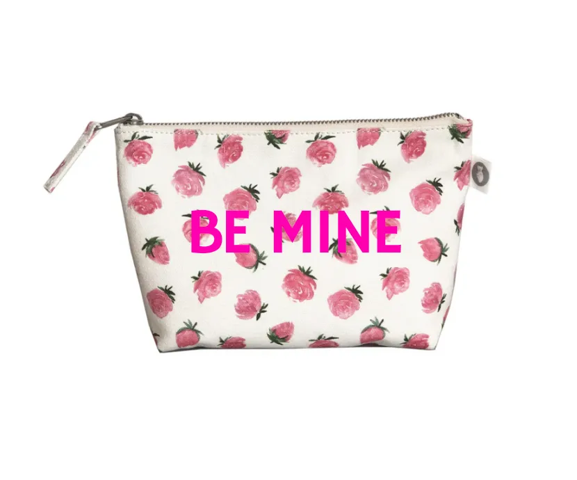 White Floral Makeup Bag BE MINE sold by Quilted Koala