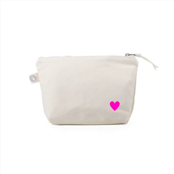Natural Makeup Bag with Pink Heart - NEW! sold by Quilted Koala