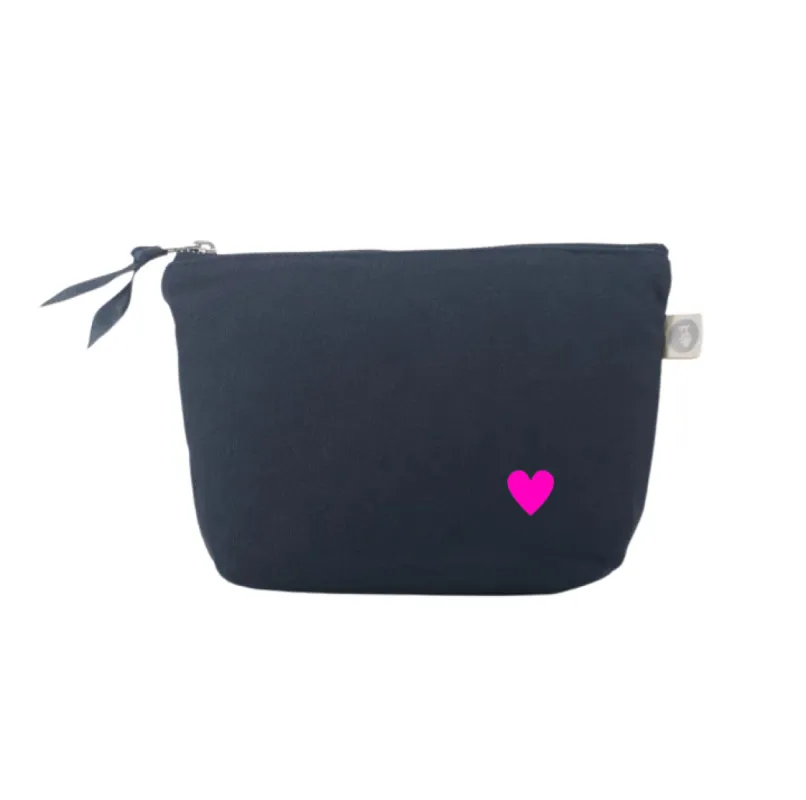 Navy Makeup Bag with Pink Heart - NEW! sold by Quilted Koala