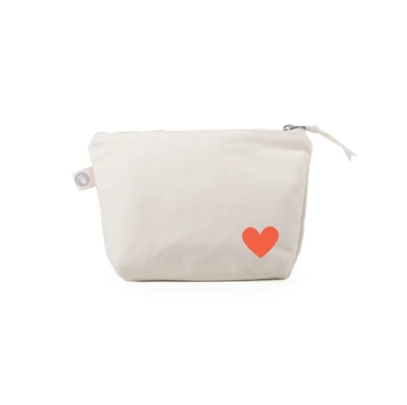 Natural Makeup Bag with Tangerine Heart NEW! sold by Quilted Koala
