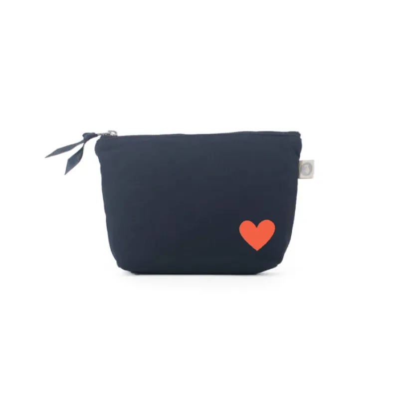 Navy Makeup Bag with Tangerine Heart - NEW! sold by Quilted Koala