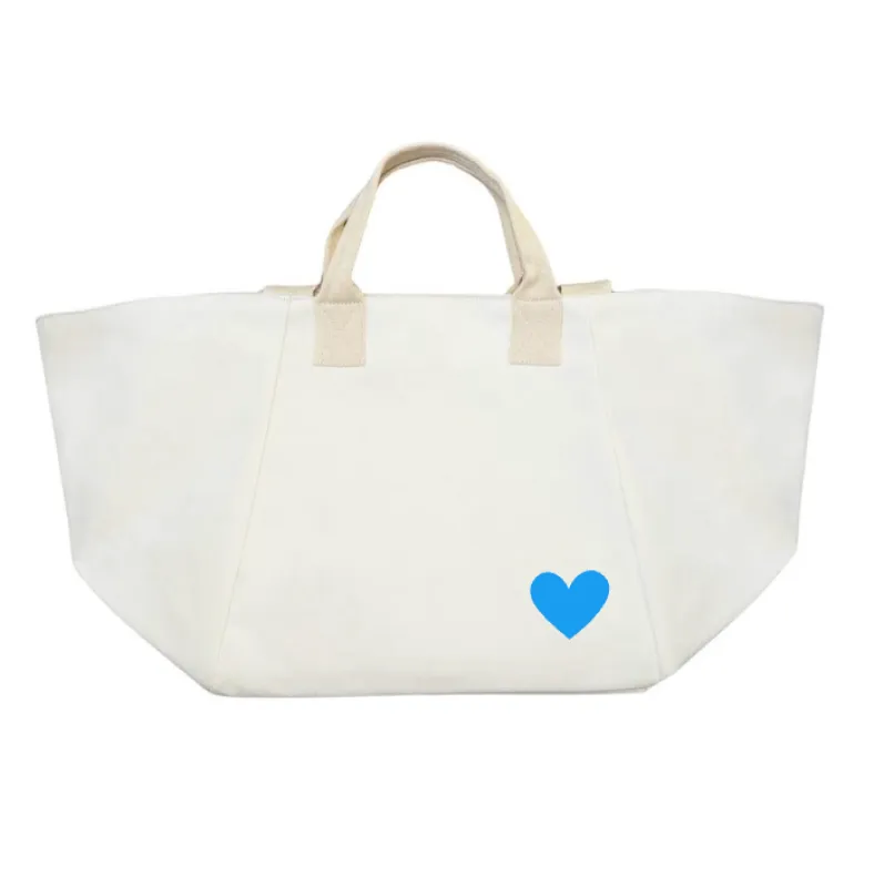 Natural Chelsea Bag with Capri Blue Heart sold by Quilted Koala