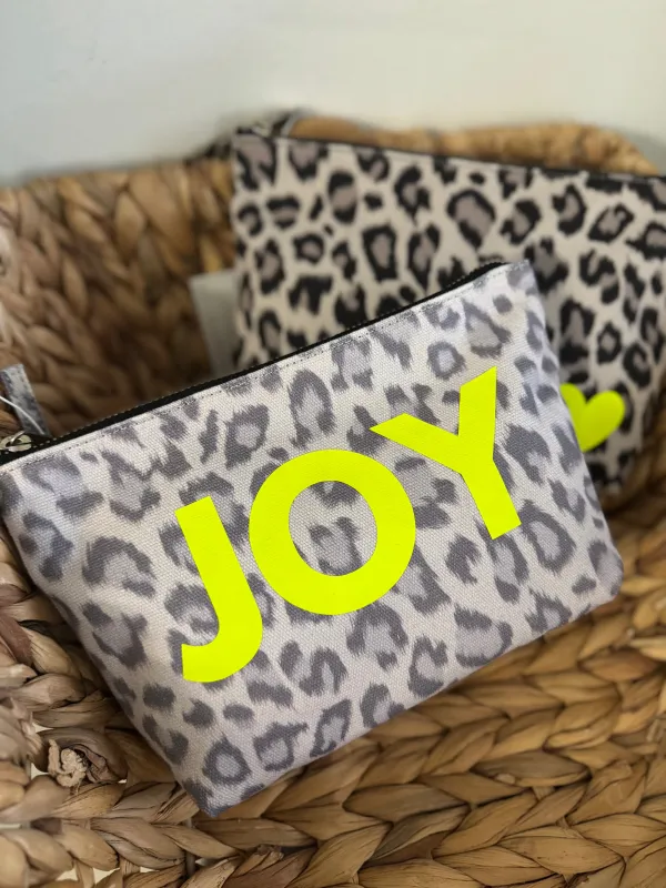 Grey Leopard Makeup Bag with Neon Yellow Matte JOY sold by Quilted Koala