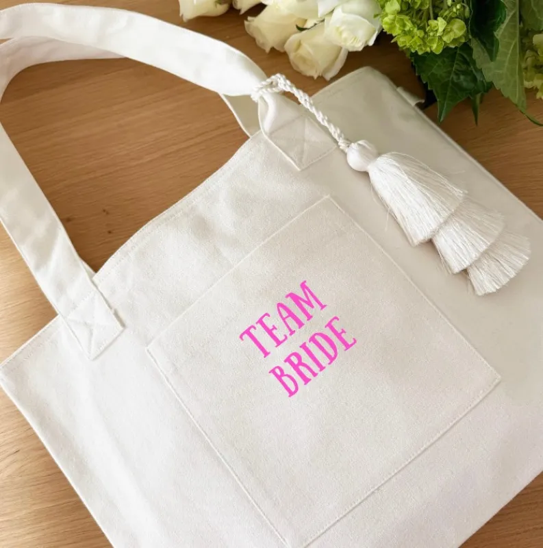TEAM BRIDE - Midi Everything Bag Natural with Pink  NEW! sold by Quilted Koala