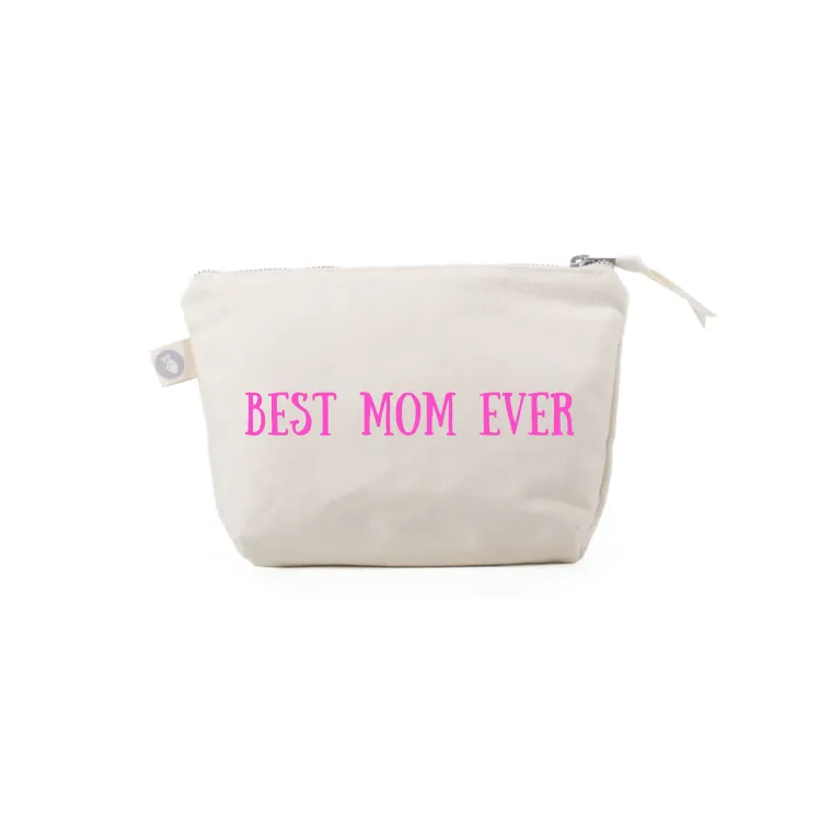 BEST MOM EVER - Natural Makeup Bag with Pink - NEW! sold by Quilted Koala