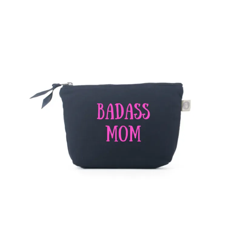 BADASS MOM - Navy Makeup Bag with Pink - NEW! sold by Quilted Koala