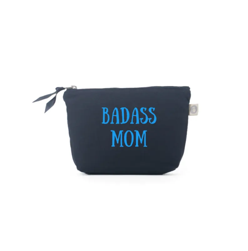 BADASS MOM - Navy Makeup Bag with Capri Blue - NEW! sold by Quilted Koala