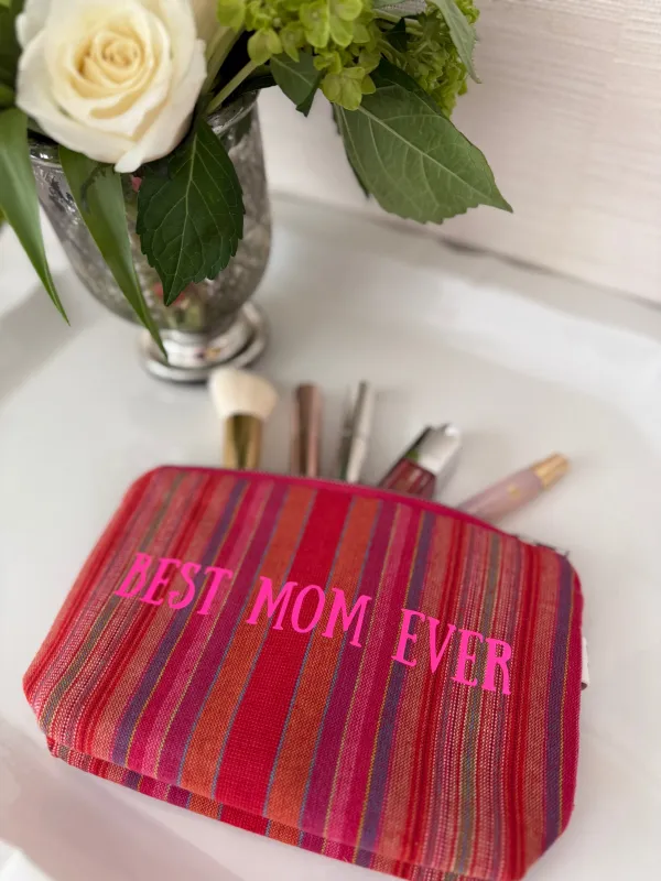BEST MOM EVER - Happy Pink Stripe Makeup Bag - NEW! sold by Quilted Koala