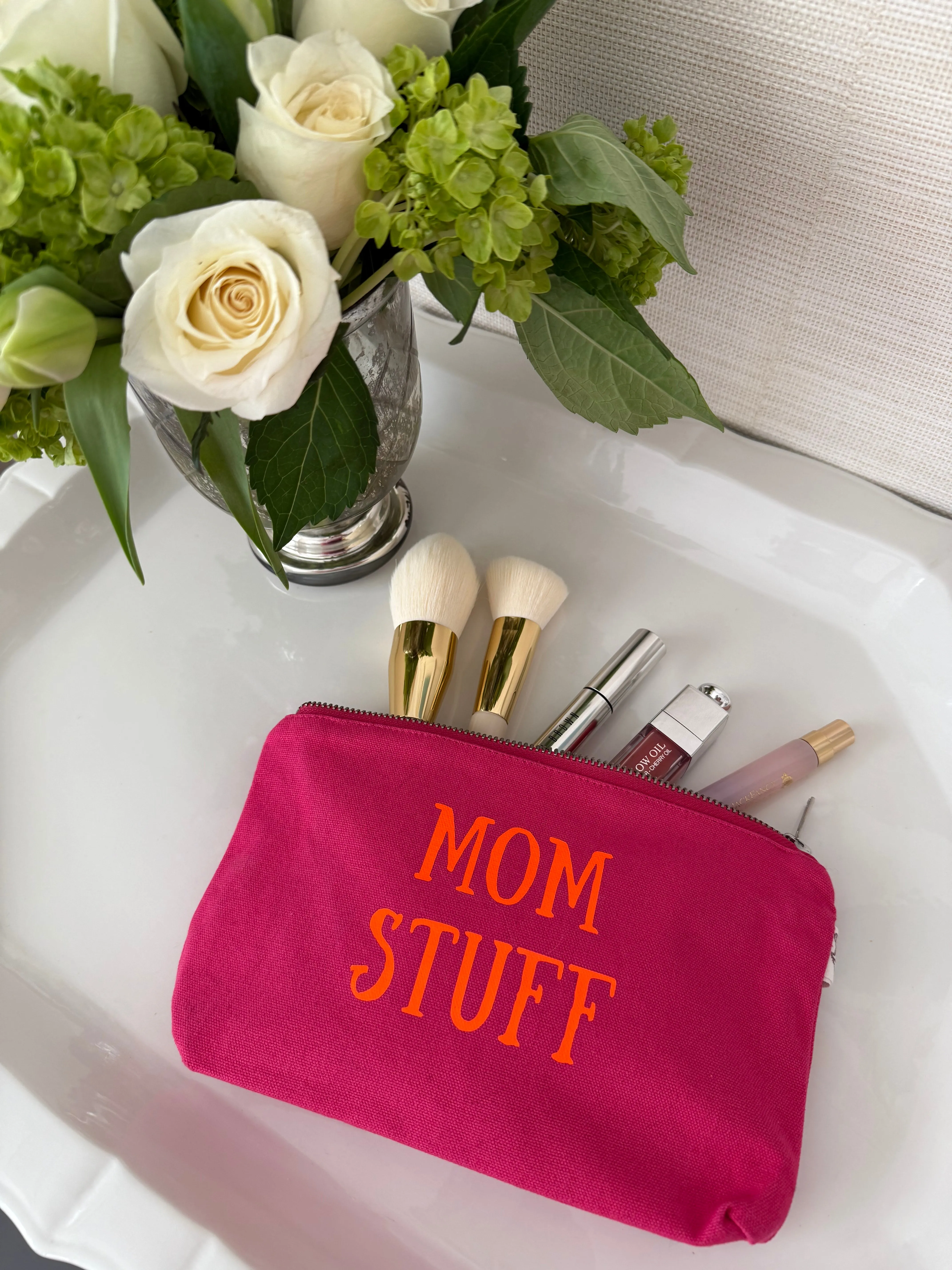 MOM STUFF - Pink Makeup Bag with Orange - NEW! sold by Quilted Koala