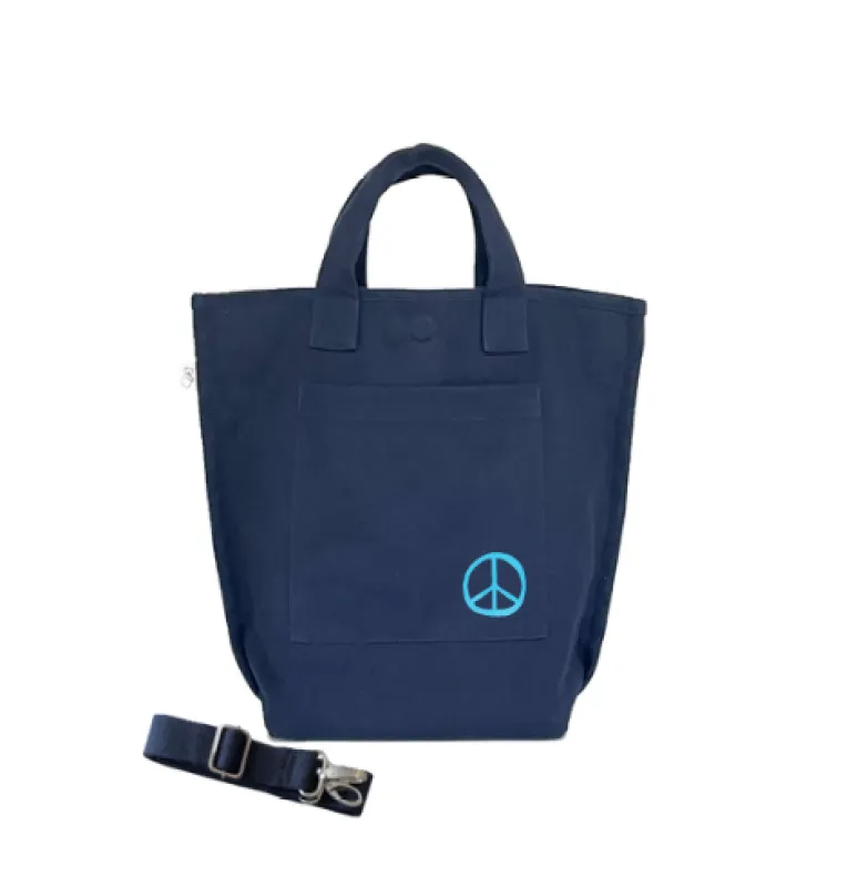 Navy SOHO Bag with Petite Peace Sign (Capri Blue)  NEW! sold by Quilted Koala