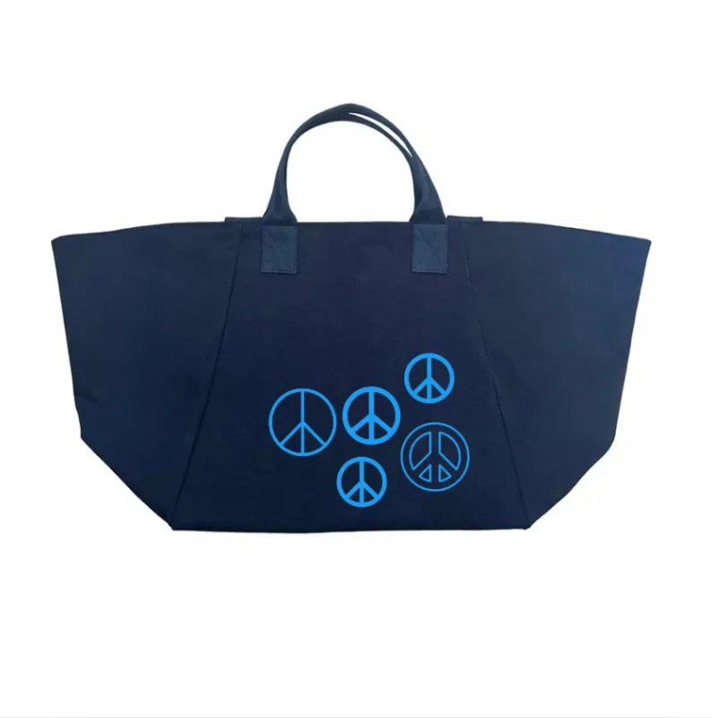 Navy Chelsea Bag with Multi-PEACE SIGNS (Capri Blue)   NEW! sold by Quilted Koala