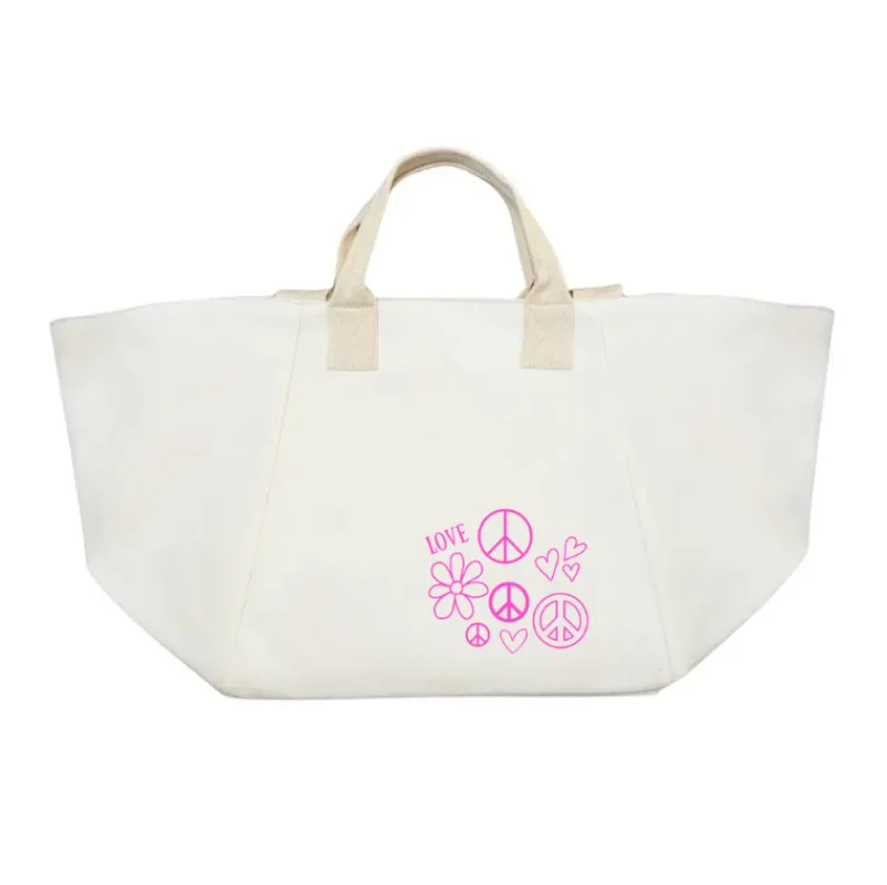 Natural Chelsea Bag with LOVE, HEARTS + PEACE (Pink)   NEW! sold by Quilted Koala