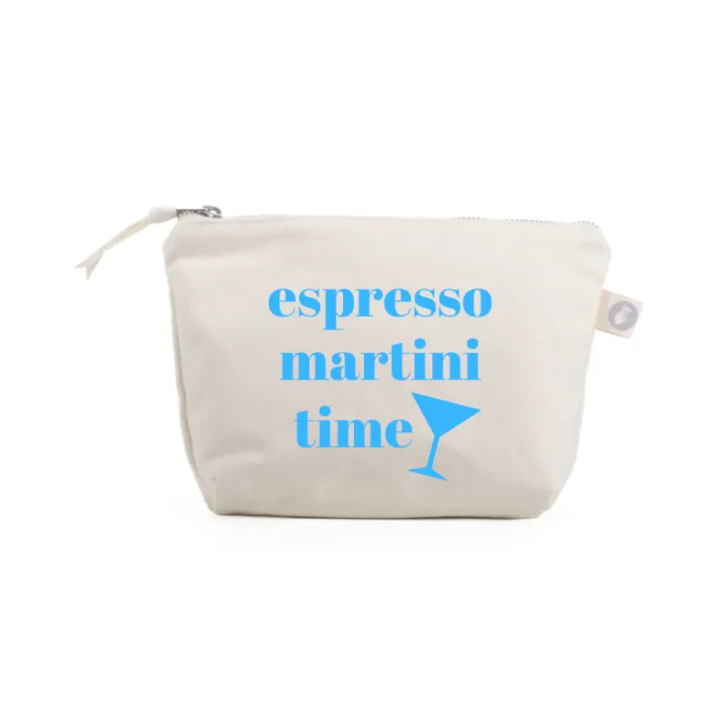 Espresso Martini Time - Natural Makeup Bag with Capri Blue - NEW! sold by Quilted Koala