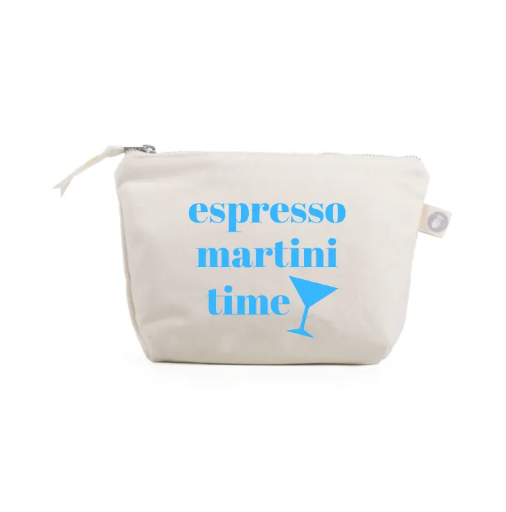 Espresso Martini Time - Natural Makeup Bag with Capri Blue - NEW! sold by Quilted Koala