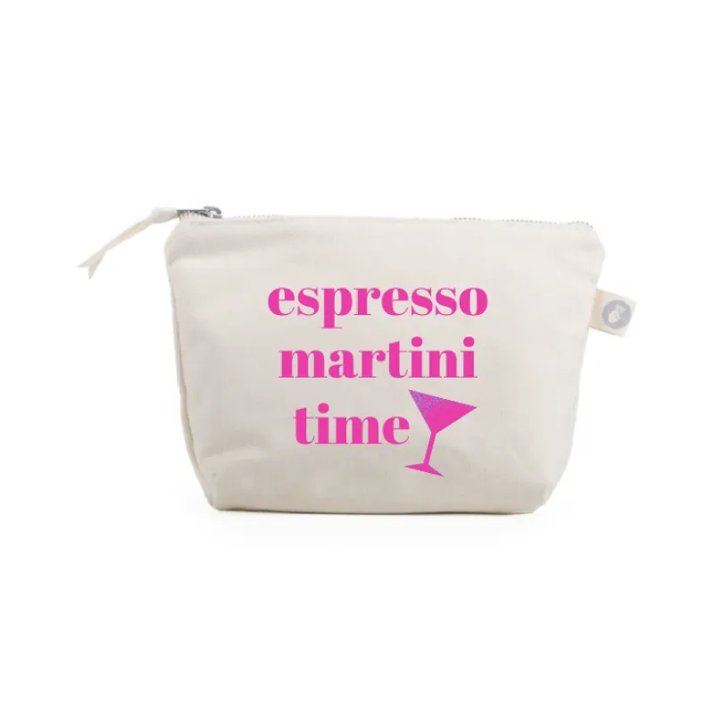 Espresso Martini Time - Natural Makeup Bag with Pink - NEW! sold by Quilted Koala